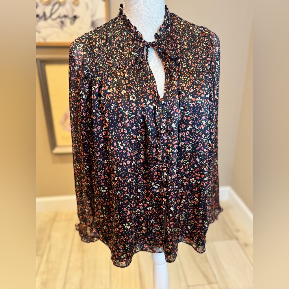 BUDDY LOVE Black Floral Ruffle Trim Blouse
